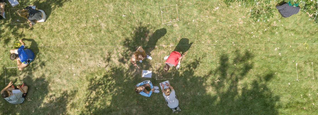 Students outside for science class